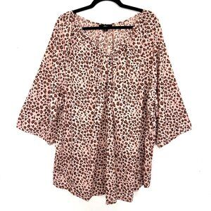 Ellos Leopard Cotton Top 3/4 Sleeve Lightweight 2X 26/28 3X zq